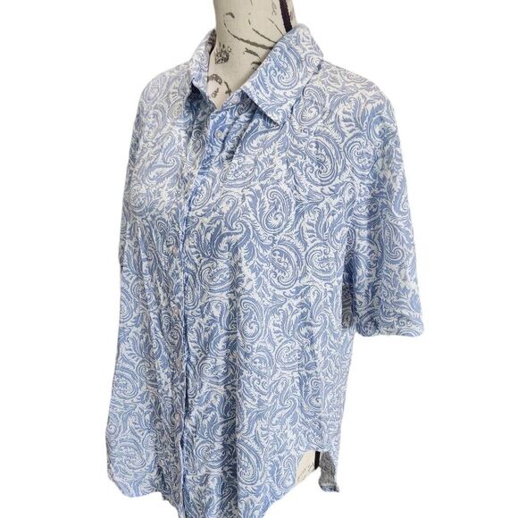Japna -264 Hawaiian Shirt Paisley Light Blue Short Sleeve Button Down Medium - Picture 2 of 5